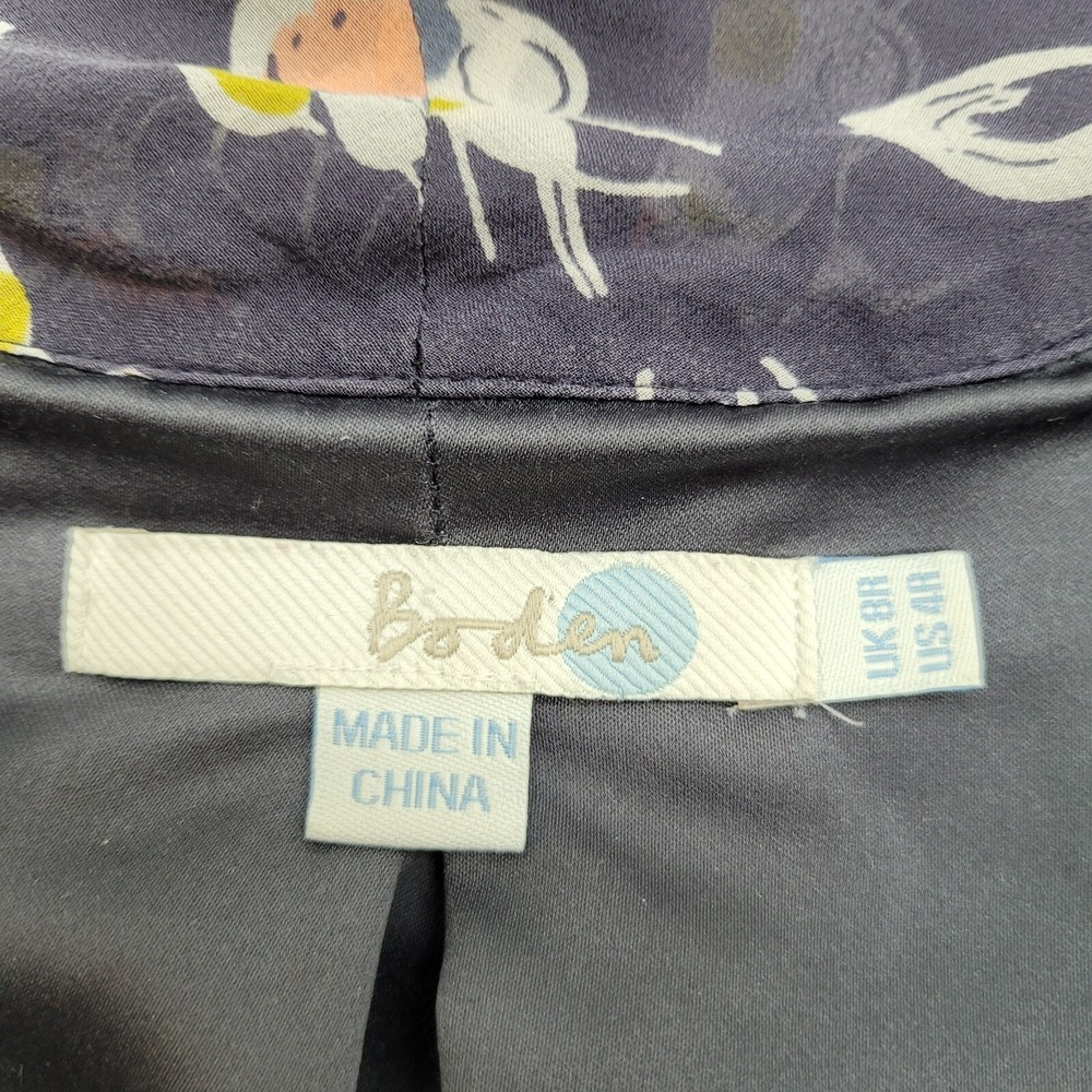 Boden‎ Dress Women 4R Blue Gray Floral 100% Silk Long Sleeve Sheer Occasion - Picture 2 of 12